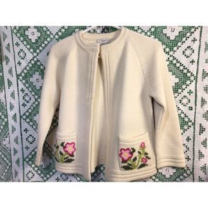 Cream Floral Pocket Knit Cardigan Sweater